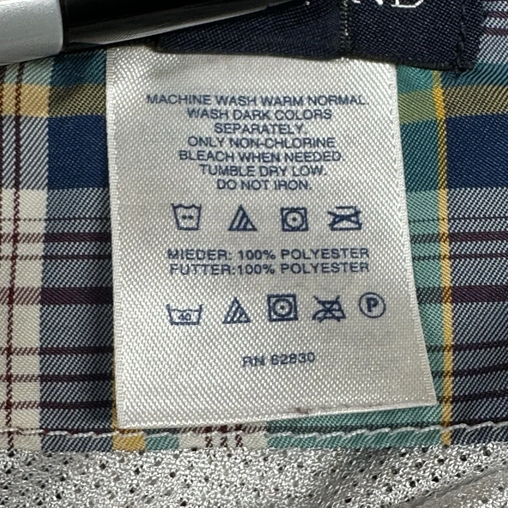 Lands End Swim Trunks Mens L Green Plaid Cargo Pockets Lined 8.5 in Inseam Board